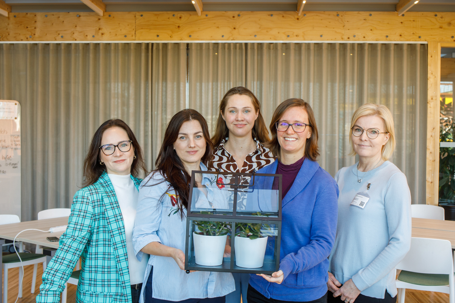 Joint Äio team: Anni Talts (Unibake), Evelyn Lumi (Äio), Solja Pietiäinen (Lantmännen Group R&D), Luisa Nora (Äio) and Maija Kauppi (Unibake). Aino Kiiskinen (Unibake) missing  the picture. 